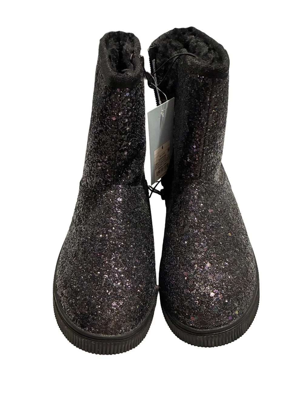Cat & Jack Girl's Black Glitter Holland Shearling Style Boots Size 4 NWT